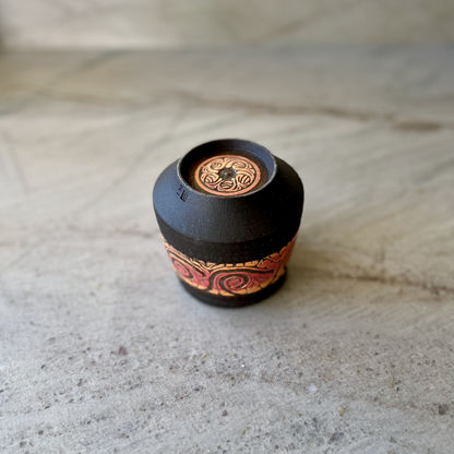 Charcoal Cup with Orange and Red Carving